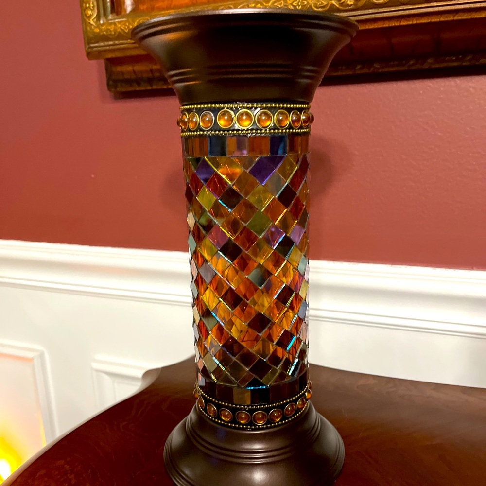 PARTYLITE- retired Mosaic glass candleholder . 11” high.